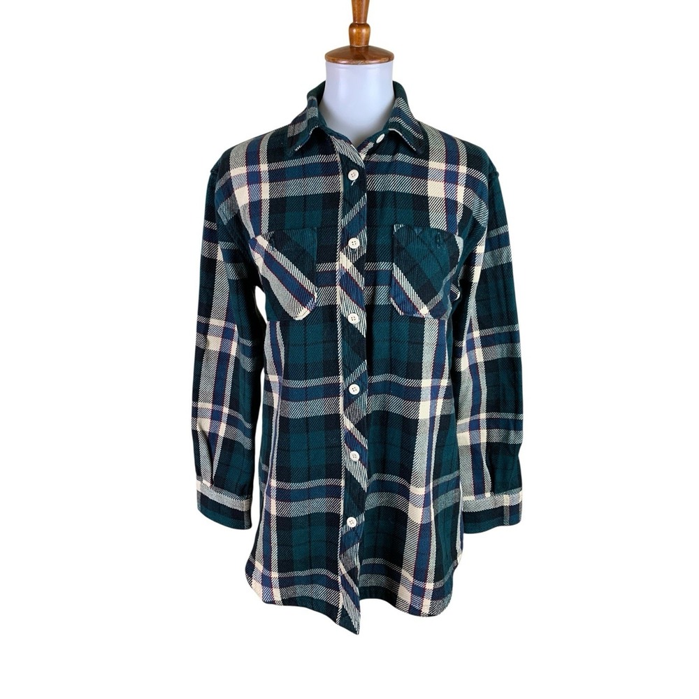 The North Face Womens Plaid Flannel Button Up Shirt Jacket Green Blue‎ Small